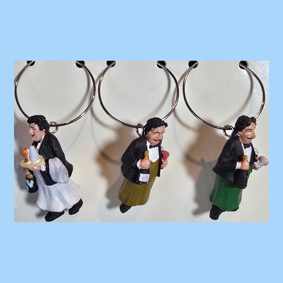 NEW! Williams Sonoma Guy Buffet Les Garçons Wine Charms Set Of 6 w/ Charm Caddy - Picture 4 of 5